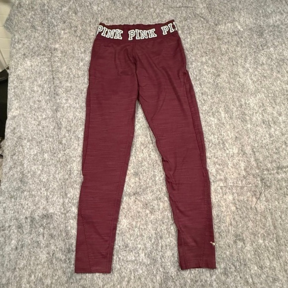 PINK‎ Victoria's Secret Logo Waistband Leggings Small Maroon Heathered Athletic